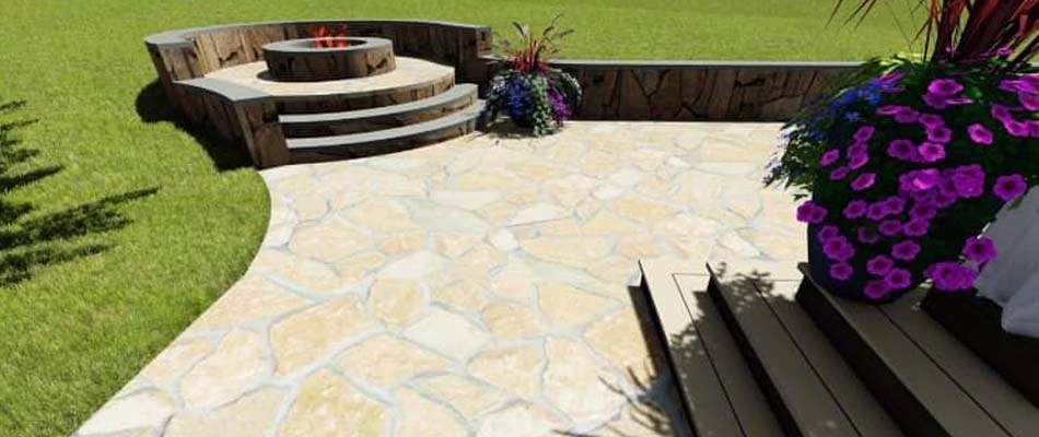 Custom patio and fire pit 3D landscape rendering in Downingtown, PA.